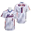 Men's No.1 Mookie Wilson New York Mets White/Blue Replica Strip Throwback Jersey