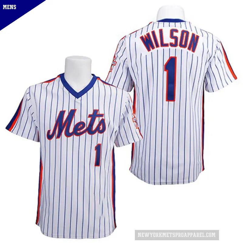 Men's No.1 Mookie Wilson New York Mets White/Blue Replica Strip Throwback Jersey