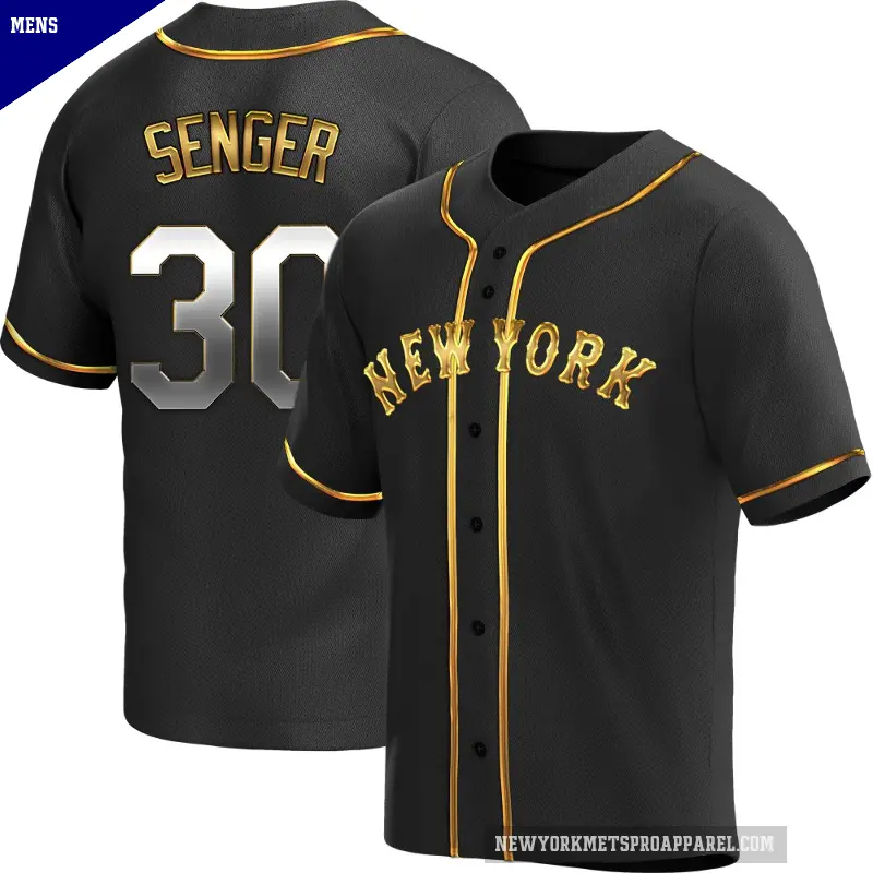 Men's No.30 Hayden Senger New York Mets Gold Replica Black en Alternate Jersey