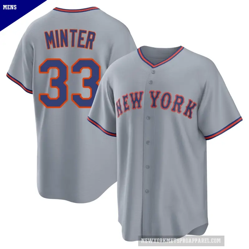 Men's No.33 A.J. Minter New York Mets Gray Replica Away 2.0 Jersey