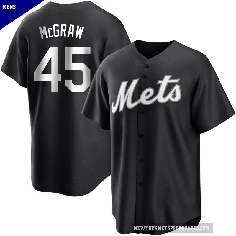 Men's No.45 Tug McGraw New York Mets Black/White Replica Jersey