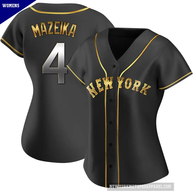 Women's No.4 Patrick Mazeika New York Mets Gold Replica Black en Alternate Jersey