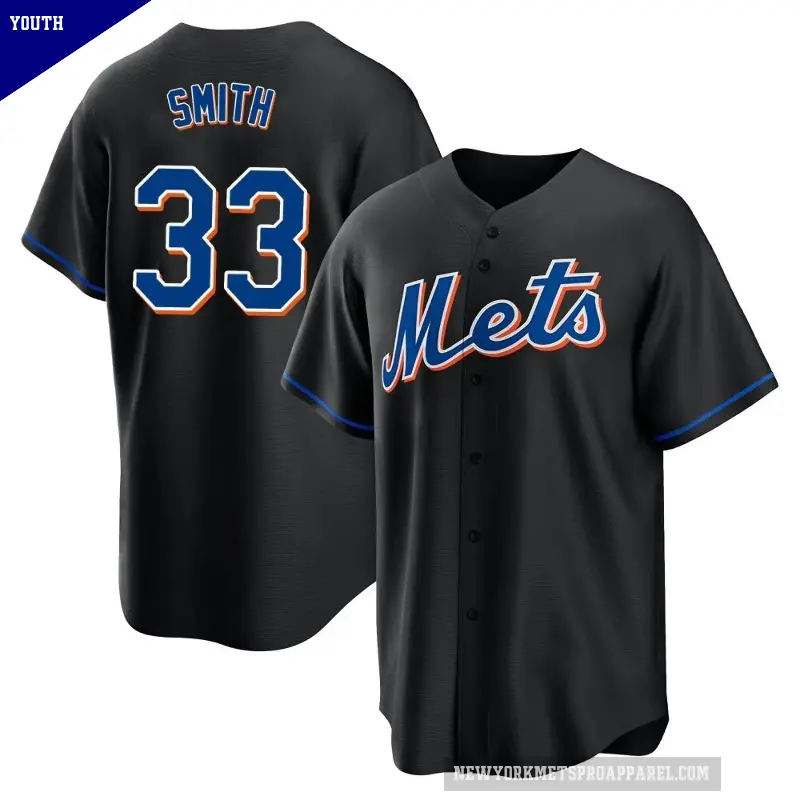 Youth No.33 Drew Smith New York Mets Black Replica 2022 Alternate Jersey