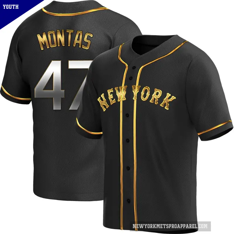 Youth No.47 Frankie Montas New York Mets Gold Replica Black en Alternate Jersey