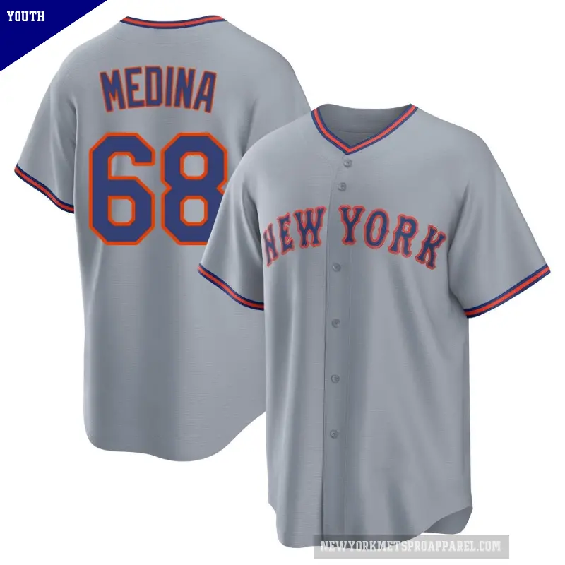 Youth No.68 Adonis Medina New York Mets Gray Replica Away 2.0 Jersey