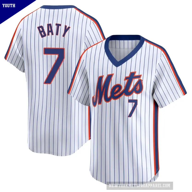 Youth No.7 Brett Baty New York Mets White Limited Cooperstown Collection Jersey
